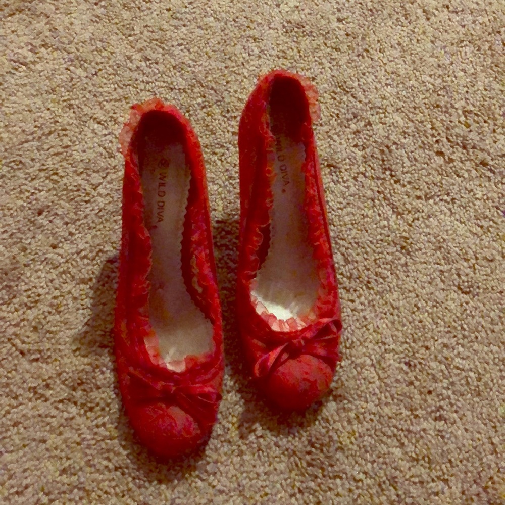 Red lace heels